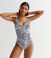 New Look White Animal Print Plunging Wide Belt Swimsuit